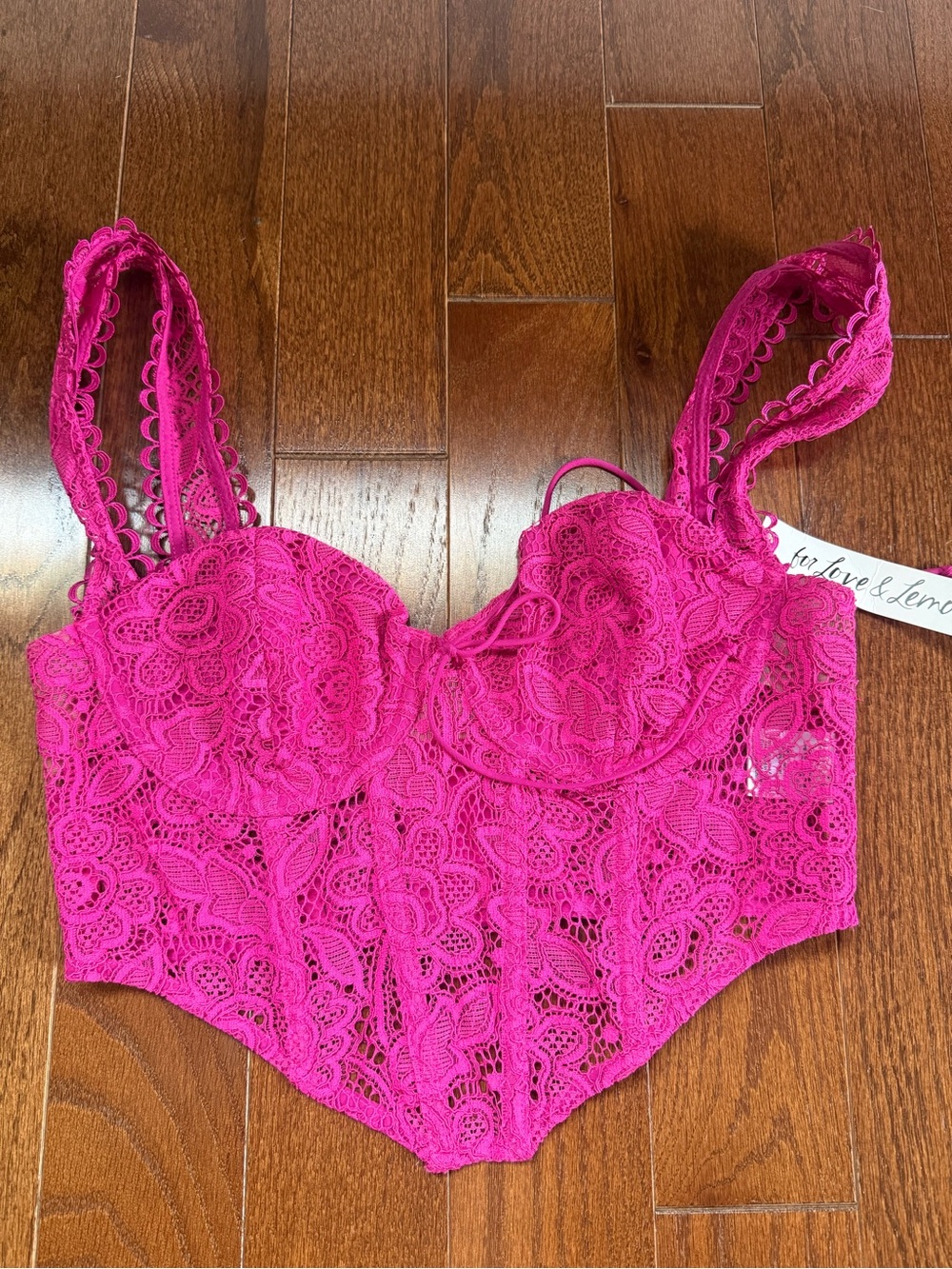 For Love & Lemons Fuchsia Lace Longline Bralette
